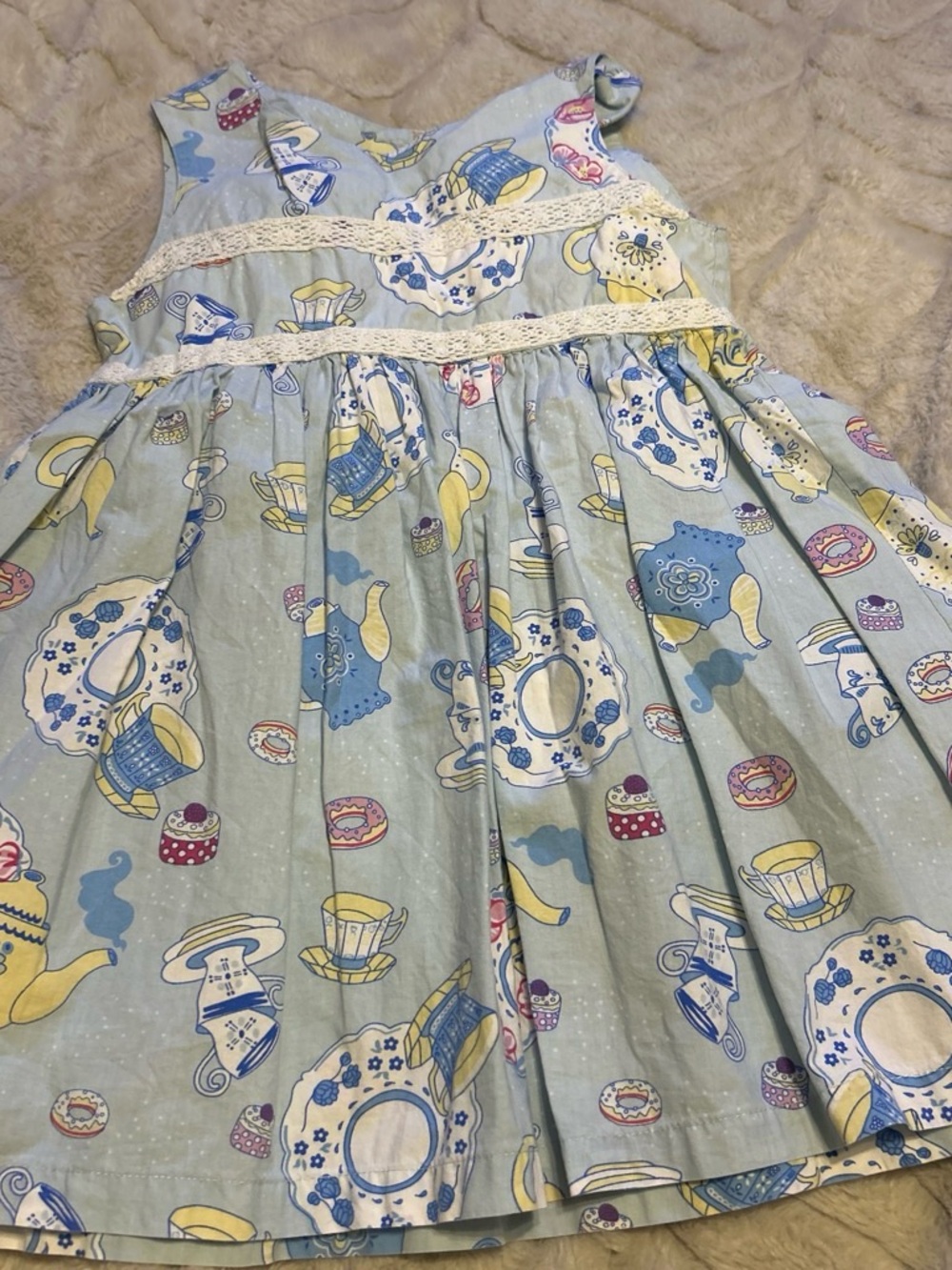 Girls' Light Blue Tea Party Print Casual Dress